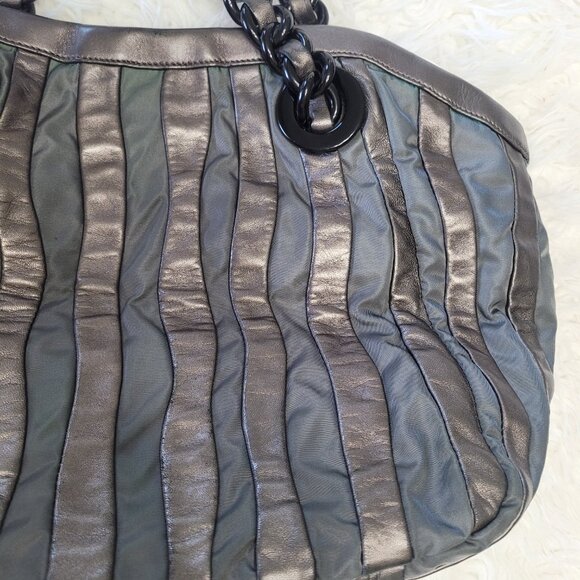 Prada Shoulder Tote Bag Leather Fabric Brown Gray - Picture 14 of 16